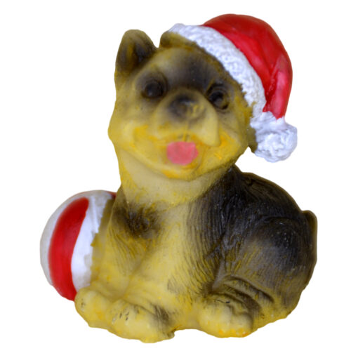 Figurina decorativa realizata din rasina - Catelus cu caciula de Mos Craciun (Diverse modele)