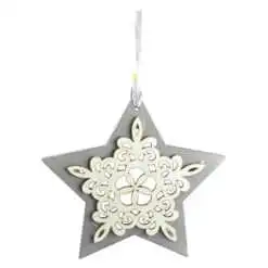 Decoratiune pentru geam realizata din lemn - Forma Inima/Stea - Argintiu