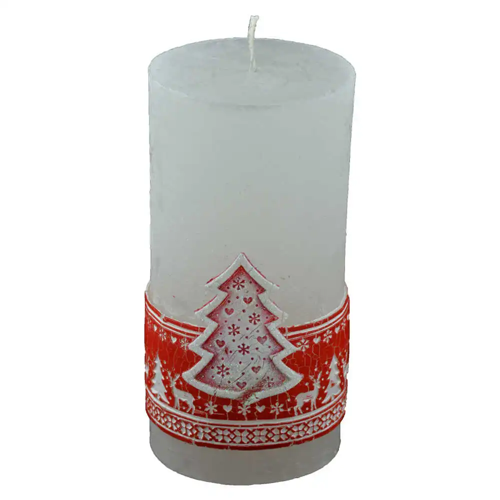 Lumanare craciun in forma cilindrica - Design Scandinavian - Alb-Rosu