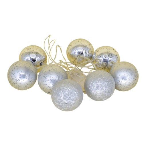 Set 8 globuri cu led pentru brad realizate din plastic - Argintiu