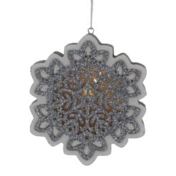 Decoratiune sezonirea cu LED realizata din lemn si material plastic - Design Fulg de nea(Cu agatatoare)