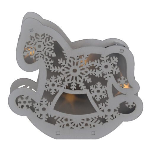 Decoratiune sezonirea cu LED realizata din lemn si material plastic - Design Calut tip balansoar / Fulg de nea - 2 modele