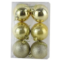 Set 6 globuri pentru brad din plastic auriu 6 CM