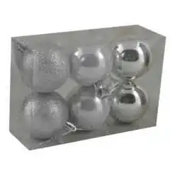 Set 6 globuri din plastic Argintiu 6 CM