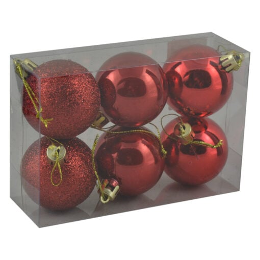 Set 6 globuri pentru brad - Rosu 5cm