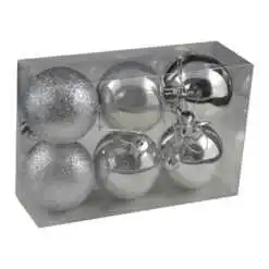 Set 6 globuri din plastic Argintiu 5 CM