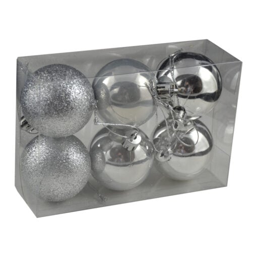 Set 6 globuri din plastic Argintiu 5 CM