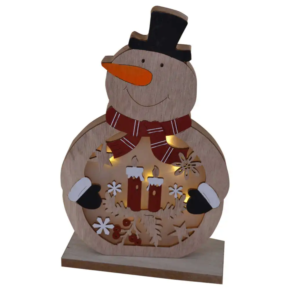 Decoratiune pentru masa cu led realizata din lemn in forma de om de zapada - Design cu lumanare si fulgi de nea (Model 1) Decoratiune pentru masa cu led realizata din lemn in forma de om de zapada - Design cu lumanare si fulgi de nea (Model 1)