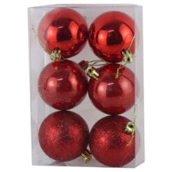 Set 6 globuri pentru brad din plastic rosu 6 CM