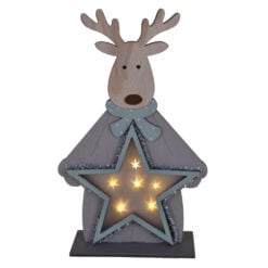 Decoratiune pentru masa cu led realizata din lemn in forma de ren - Design cu stelute