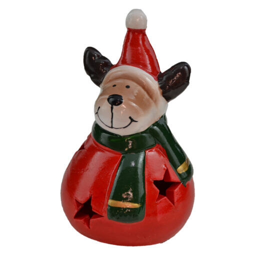 Figurina decorativa realizata din ceramica - Ren cu caciula si fular 10 cm