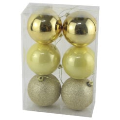Set 6 globuri pentru brad din plastic auriu 8 CM