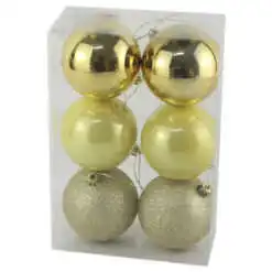 Set 6 globuri pentru brad din plastic auriu 8 CM