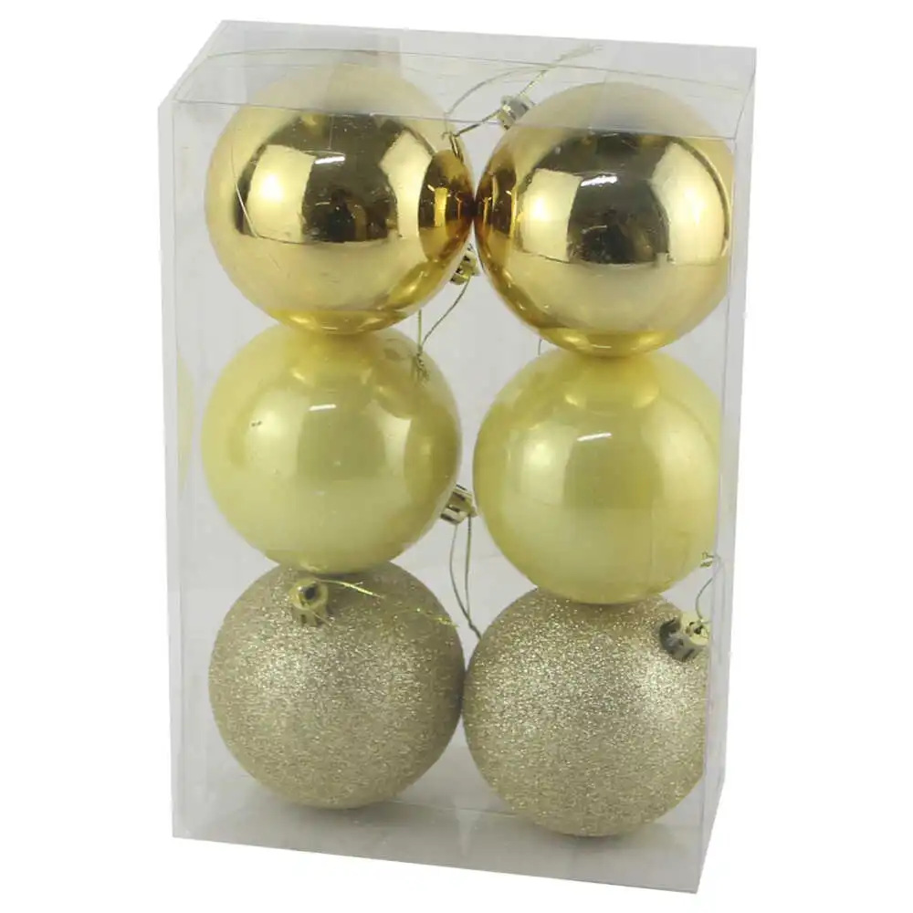 Set 6 globuri pentru brad din plastic auriu 8 CM