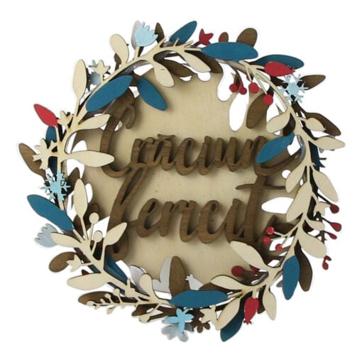 Decor pentru usa din lemn Coroana "Craciun Fericit" 19 CM