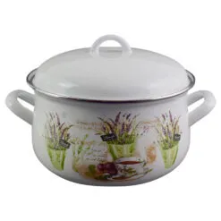 Oala emailata cu capac 4.8 L - Design Olive/Lavanda