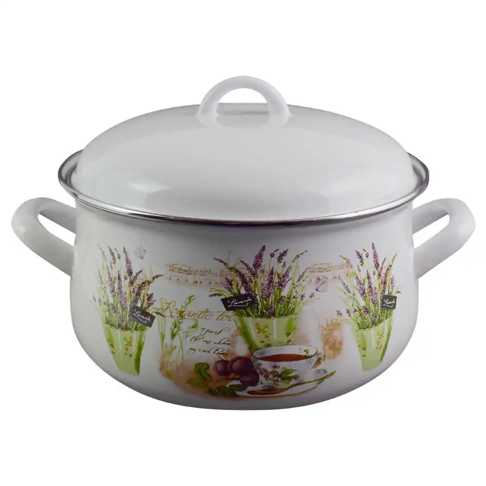 Oala emailata cu capac 4.8 L - Design Olive/Lavanda Oala emailata cu capac 4.8 L - Design Olive/Lavanda