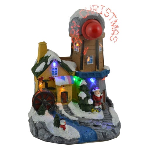Ornament muzical pentru Craciun - Casuta cu moara. brad si Mos Nicolae
