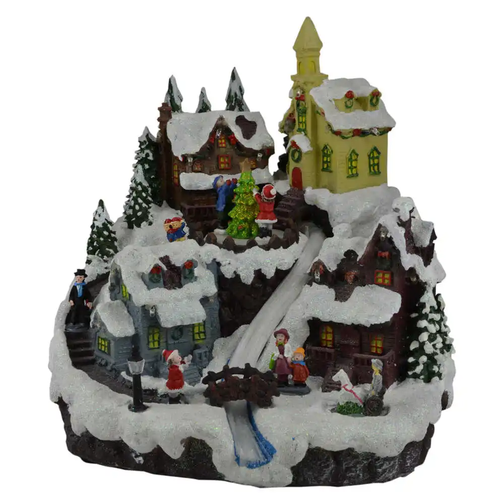 Ornament muzical pentru Craciun - Oras cu braduri si zapada