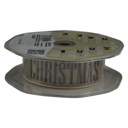 Panglica realizata din material textil - Merry Christmas - Maro (25MM X 10m)