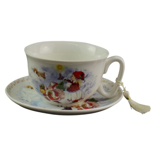 Ceasca cu farfurie de craciun din ceramica in cutie cadou