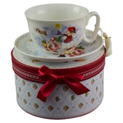 Ceasca cu farfurie de craciun din ceramica in cutie cadou