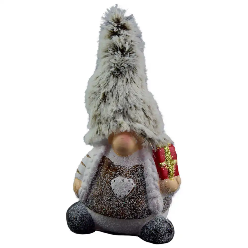 Figurina decorativa pentru Craciun realizata din ceramica si material plusat - Spiridus Figurina decorativa pentru Craciun realizata din ceramica si material plusat - Spiridus