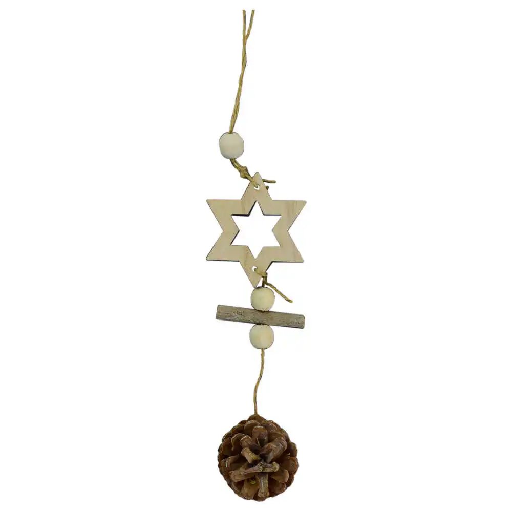 Decoratiune de Craciun pentru usa - Design cu steluta si con de brad - Natur