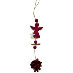 Decoratiune de Craciun pentru usa - Design cu ingerasi si con de brad - Alb/Rosu (Model 1)