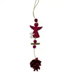 Decoratiune de Craciun pentru usa - Design cu ingerasi si con de brad - Alb/Rosu (Model 1)