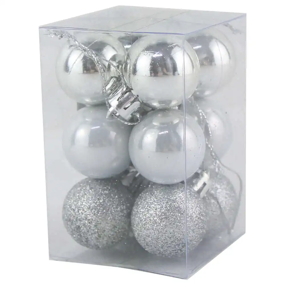 Set 12 globuri pentru brad din plastic argintiu 3 CM Set 12 globuri pentru brad din plastic argintiu 3 CM