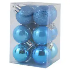 Set 12 globuri pentru brad din plastic turcoaz 3 CM