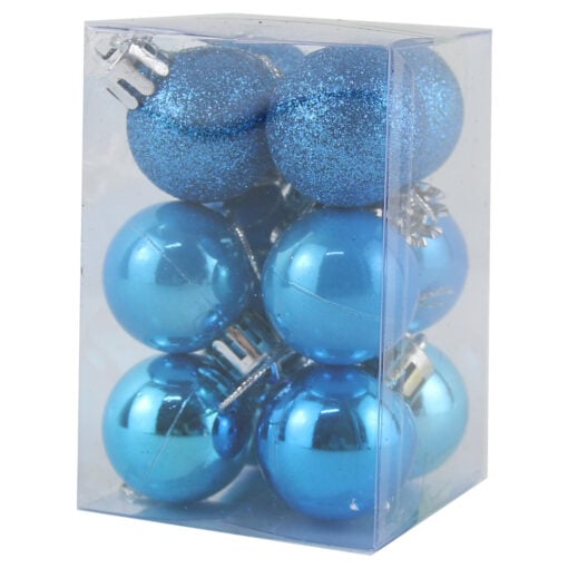 Set 12 globuri pentru brad din plastic turcoaz 3 CM