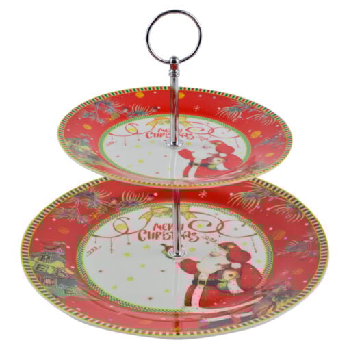 Platou etajat cu 2 nivele - Design cu Mos Nicolae si inscriptia "Merry Christmas"