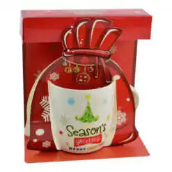 Cana de Craciun din ceramica in ambalaj decorativ 9 CM