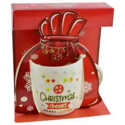 Cana de Craciun din ceramica in ambalaj decorativ 9 CM