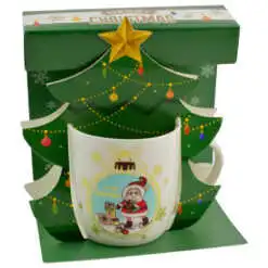 Cana de craciun realizata din ceramica in cutie - Design cu Mos Nicolae si inscriptia