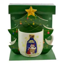 Cana de craciun realizata din ceramica in cutie - Design cu Mos Nicolae si inscriptia