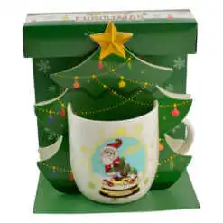 Cana de craciun realizata din ceramica in cutie - Design cu Mos Nicolae si inscriptia