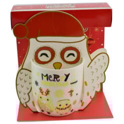 Cana de craciun realizata din ceramica in cutie - Design cu bufnite si inscriptia "Merry Christmas" - Diverse modele