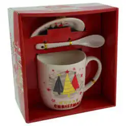 Set cana de craciun cu farfurie si lingura realizata din ceramica in cutie - Design Craciun - Diverse modele