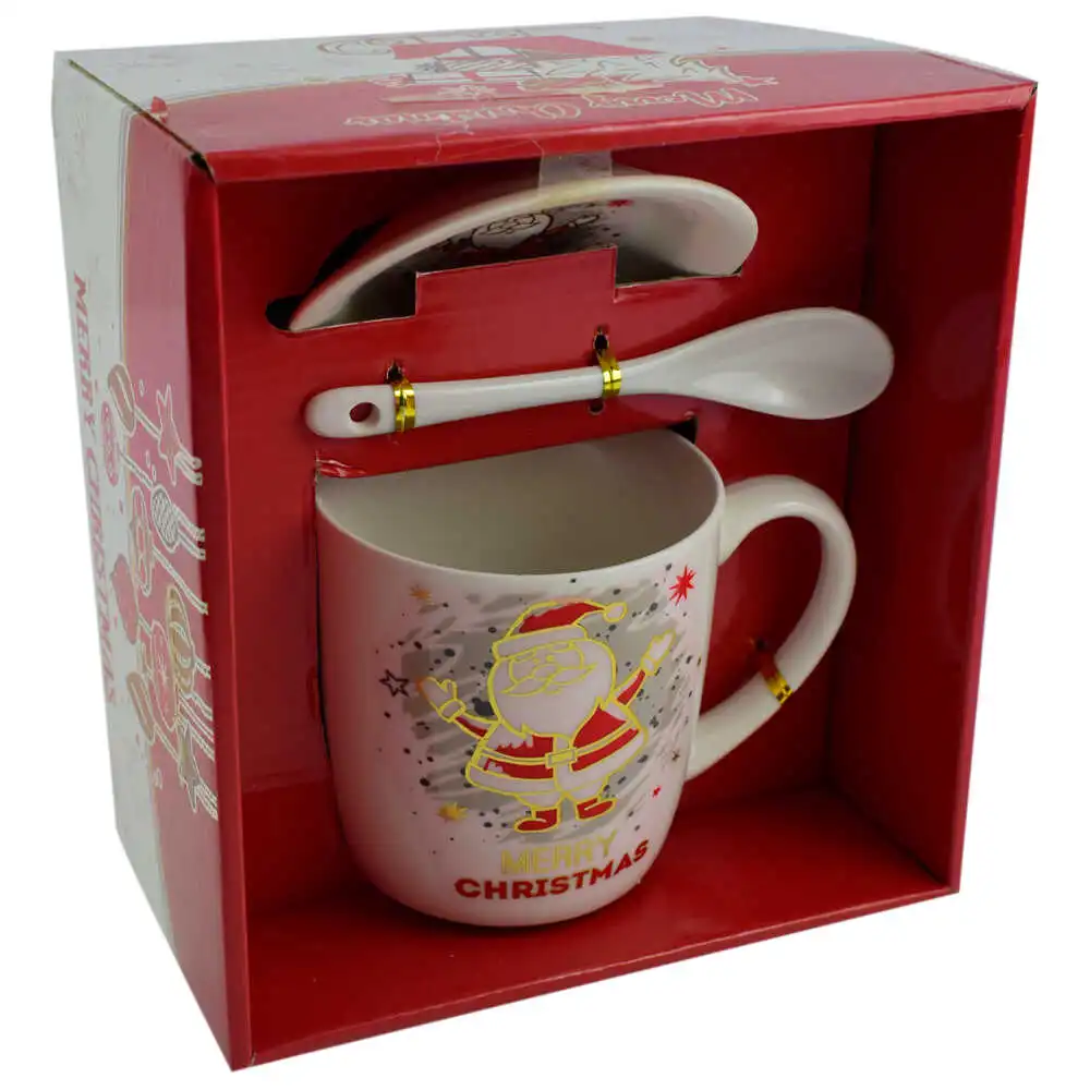 Set cana de craciun cu farfurie si lingura realizata din ceramica in cutie - Design Craciun - Diverse modele Set cana de craciun cu farfurie si lingura realizata din ceramica in cutie - Design Craciun - Diverse modele