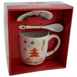 Set cana de craciun cu farfurie si lingura realizata din ceramica in cutie - Design Craciun - Diverse modele