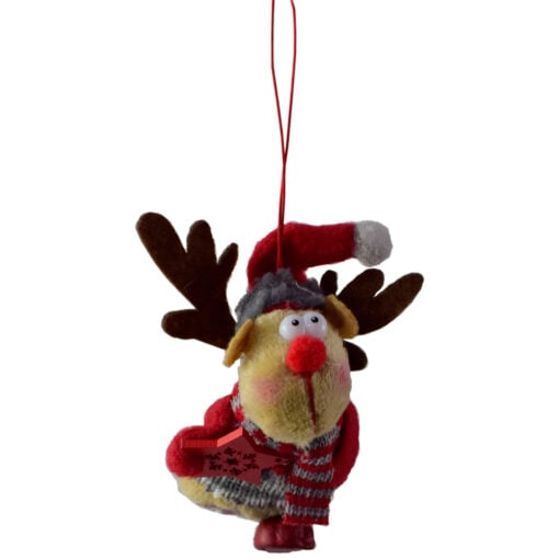 Figurina decorativa de agatat realizata din material plusat si textil pentru bradul de Craciun - Ren - Diverse modele
