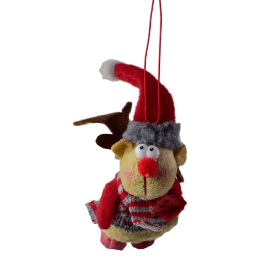 Figurina decorativa de agatat realizata din material plusat si textil pentru bradul de Craciun - Ren - Diverse modele