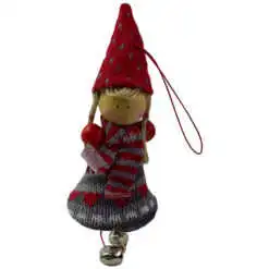 Figurina decorativa de agatat realizata din material textil si lemn pentru bradul de Craciun - Copil cu clopotel - Diverse modele