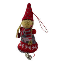 Figurina decorativa de agatat realizata din material textil si lemn pentru bradul de Craciun - Copil cu clopotel - Diverse modele