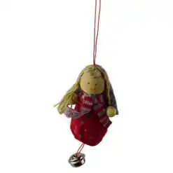 Figurina decorativa de agatat realizata din material textil si lemn pentru bradul de Craciun - Diverse modele cu clopotel