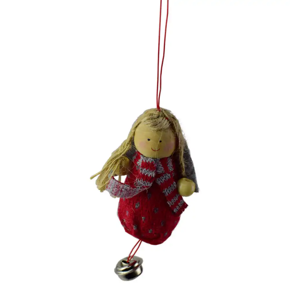 Figurina decorativa de agatat realizata din material textil si lemn pentru bradul de Craciun - Diverse modele cu clopotel Figurina decorativa de agatat realizata din material textil si lemn pentru bradul de Craciun - Diverse modele cu clopotel