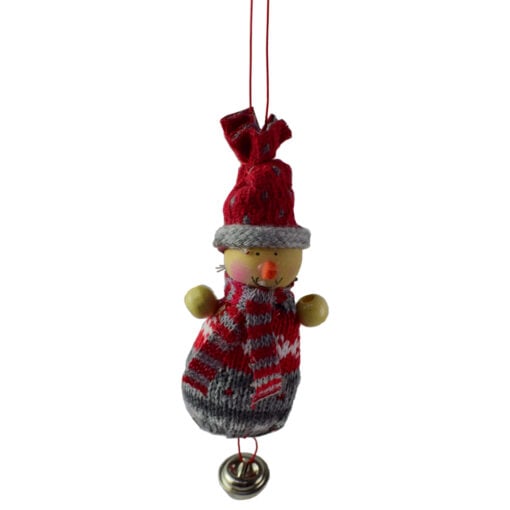 Figurina decorativa de agatat realizata din material textil si lemn pentru bradul de Craciun - Diverse modele cu clopotel